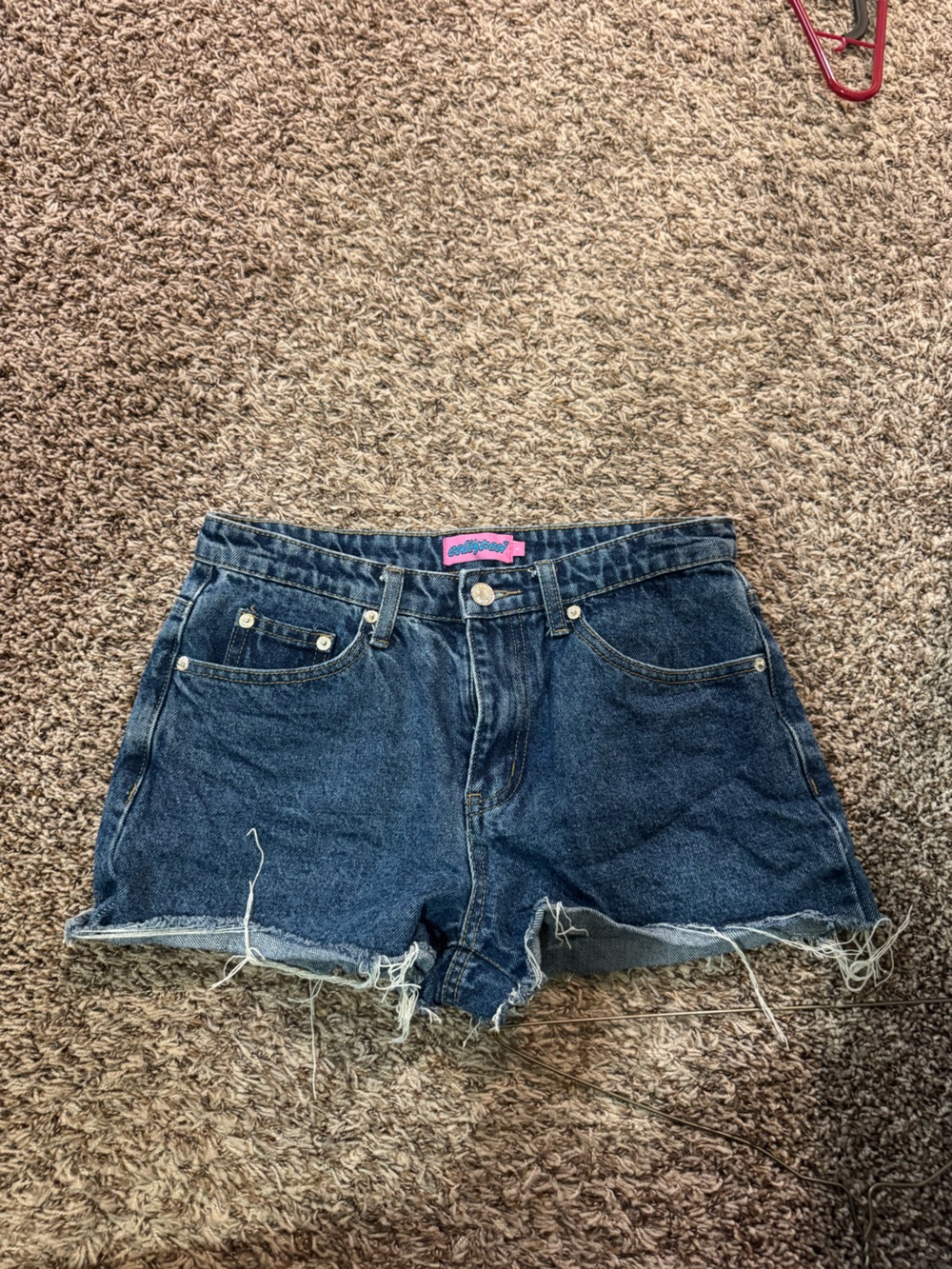 Edikted Dark Denim High-Rise Cutoff Shorts